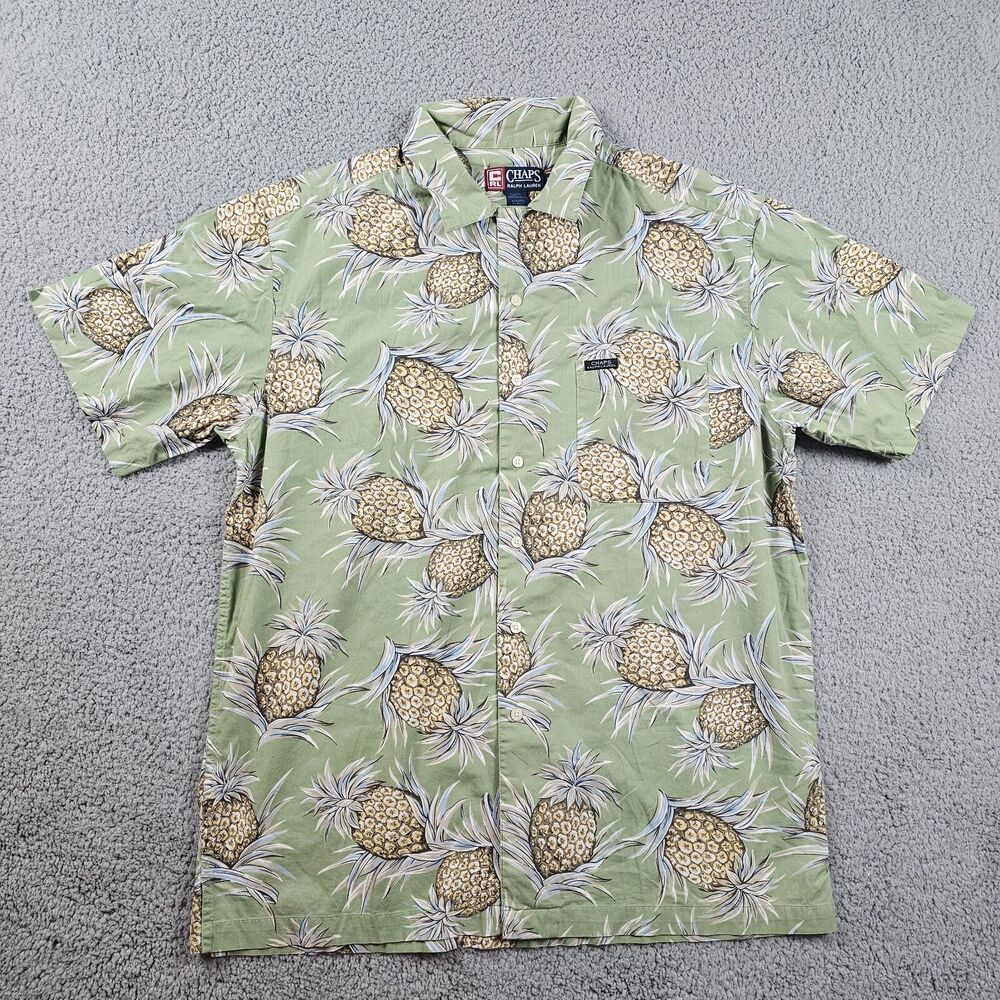 Vintage Chaps Ralph Lauren Shirt Mens Large Green Pineapple AOP 90s Hawaiian Y2K